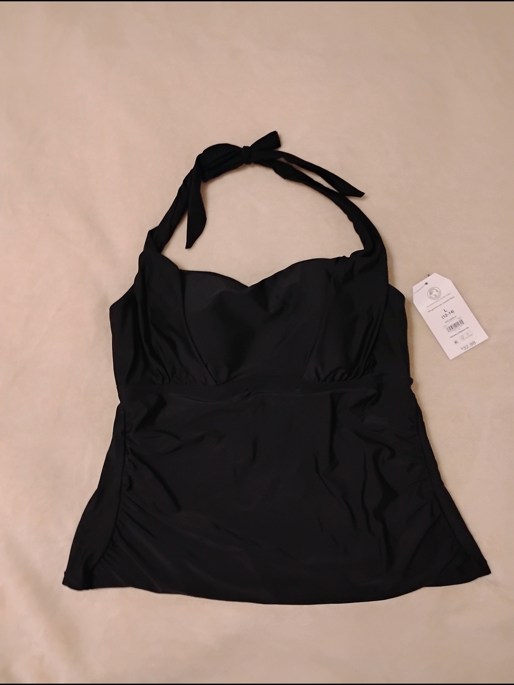 NWT Women's Black Swim Halter Tankini Top Size L